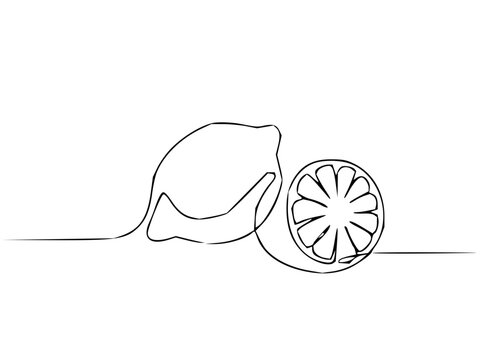 Modern continuous line drawing of a fresh lemon and slice, a minimalist design perfect for branding, packaging, or adding a touch of zest to your project