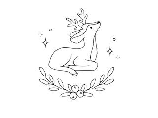Elegant reindeer illustration for Christmas cards, holiday greetings, and winter designs; festive, minimalist, and charming vector art to elevate seasonal projects