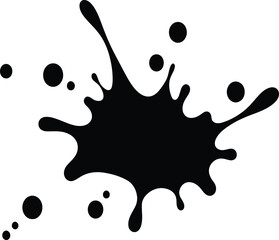 Black ink splatter with small droplets on a crisp white background isolated on transparent background, Vector