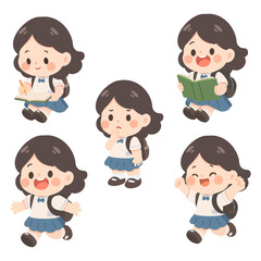 Cartoon Girl Student in Different Poses