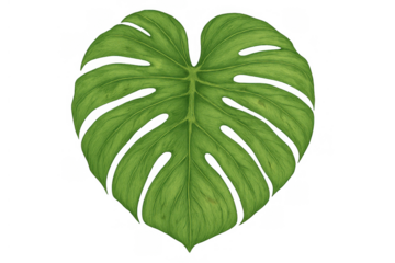Monstera deliciosa leaf illustration, green tropical plant texture, exotic botanical cutout, isolated on transparent background