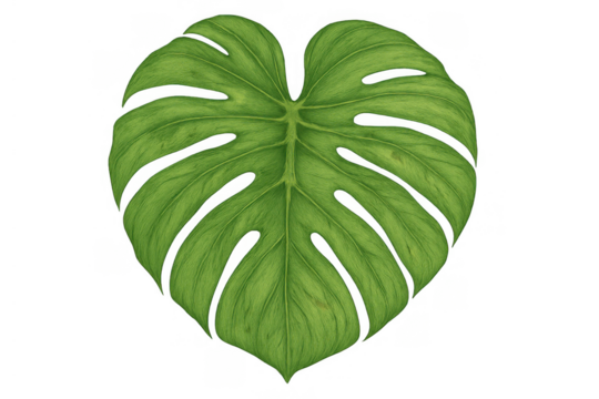 Monstera deliciosa leaf illustration, green tropical plant texture, exotic botanical cutout, isolated on transparent background