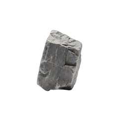 A Single Piece of Black Charcoal Isolated on a Black Background with Detailed Texture and Speckled Surface Showing Natural Roughness