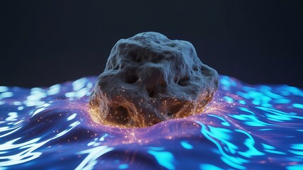 Celestial Dance: An isolated asteroid dances in cosmic waves, illuminated by an ethereal glow against the vast expanse of space. Capturing the cosmos's mysterious beauty and its powerful energy.