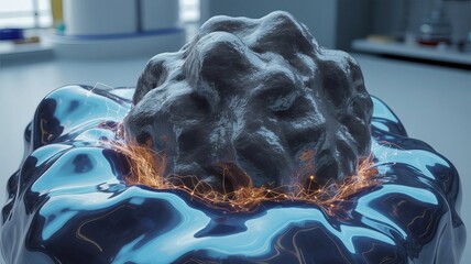 Molecular marvel: A close-up view unveils a captivating metallic structure, aglow with a subtle internal energy, reminiscent of a microscopic universe.