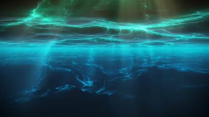 Underwater Luminescence: A breathtaking panorama unfolds beneath the sea, where ethereal light dances through liquid depths, painting the water in radiant hues and whispers of the unknown.