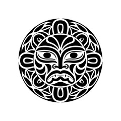 Silhouette of a sun face mask tribal or aztec style.