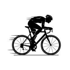 Silhouette of a road cyclist in time trial position black with motion speed lines.