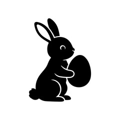 Silhouette of a cute easter bunny rabbit holding a large painted egg icon.