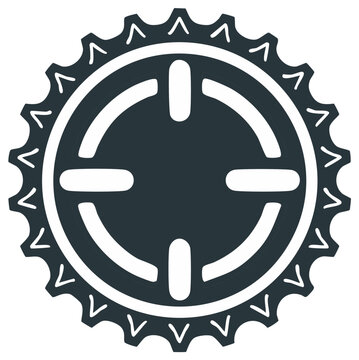 Dark gray Gear symbol with rounded rect elements and spiky edges graphic icon design for engineering, industry, manufacturing, technology