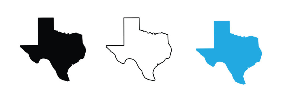 Map of the state of Texas, United States. Map with detailed outlines and blue silhouettes	