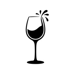 Silhouette of a wine glass with liquid splash icon for winery bar.