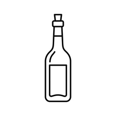 Line art illustration of a wine bottle with a cork stopper, isolated on