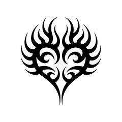Silhouette of a abstract tribal heart shape tattoo with swirling flame patterns.