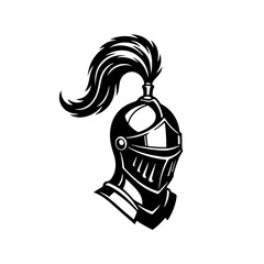 Silhouette of a medieval knight's suit of armor helmet with large feather plume.