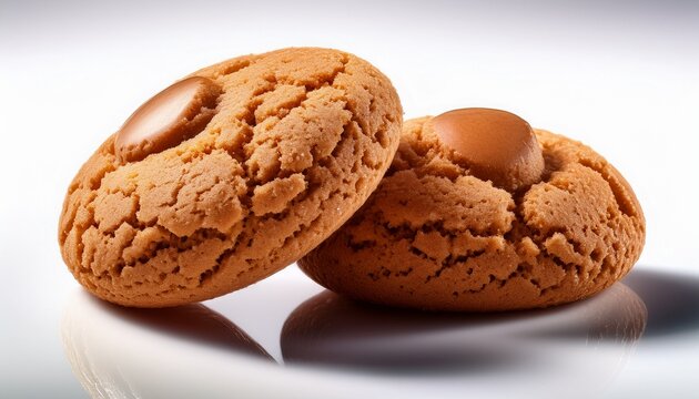 Two traditional Italian amaretti cookies photographed close-up on white, ideal for bakery visuals, food packaging, and ads