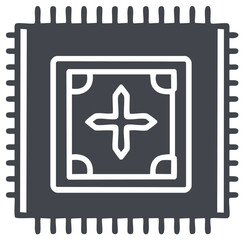 Obraz premium Stylized Microchip Icon with Central Cross Symbol and Border Pins