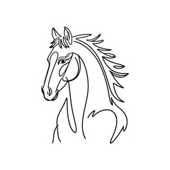 Silhouette of a elegant horse head in one line art.