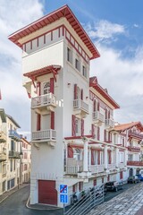 Traditional Basque Architecture Building with Red Beams, Saint Jean de Luz