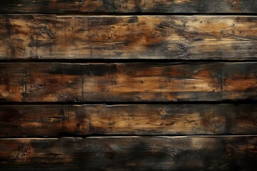 Weathered dark wooden panels with rich texture, revealing natural wood grain and rustic appearance, creating warm, inviting atmosphere. Neural network AI generated