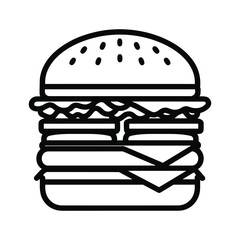 Classic hamburger with multiple patties and cheese, delicious fast food, line art isolated on