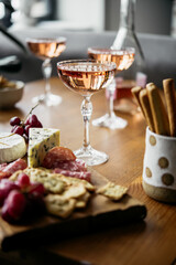 Glasses of rose wine seen during a dinner party of a celebration.