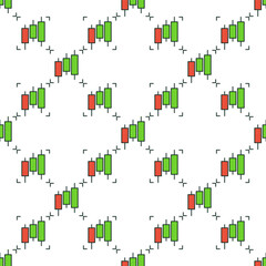 Investment Graph or Chart vector Three Candlesticks colored seamless pattern