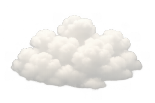 White 3d rendering of a cumulus cloud, fluffy and isolated for various design projects, with transparent background