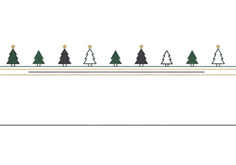 A minimalist row of festive christmas trees with golden stars, isolated on white background