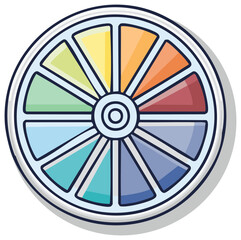 Colorful circle divided into sections with various shades of colors, graphic illustration