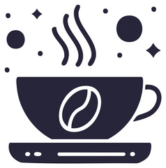 Steaming coffee cup with a coffee bean in a modern flat design