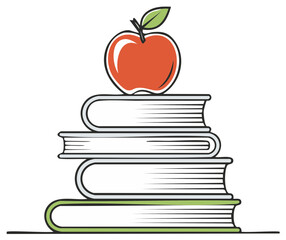 Stack of Books with Apple on Top. Education and Knowledge Concept Icon.