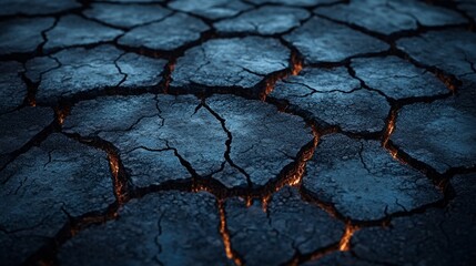 Textures of cracked earth emerge as the day fades, highlighting nature's struggle against dryness and climate change