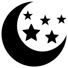 Crescent Moon and Stars Black Silhouette Illustration Night Sky Symbol