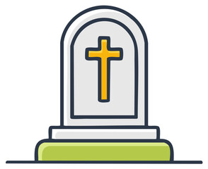 Simple Illustration of Tombstone With Cross Symbol on Light Background for Grave Memorials