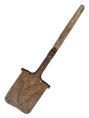 rusty old military shovel isolated on transparent background