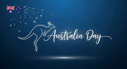 Australia day illustration of australia day with kangaroo and australian flag on blue abstract background