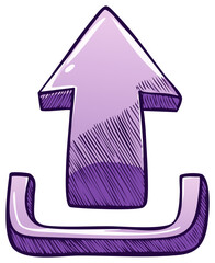 Purple Upload Arrow Symbol Hand Drawn Style. Data Transfer and Information