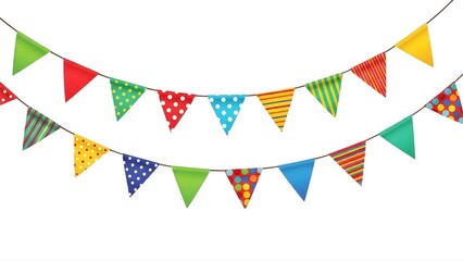 Obraz premium Colorful party banner bunting flags decoration background for birthday celebration and event design vector on transparent background