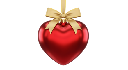 Red christmas ornament with gold ribbon isolated on transparent background