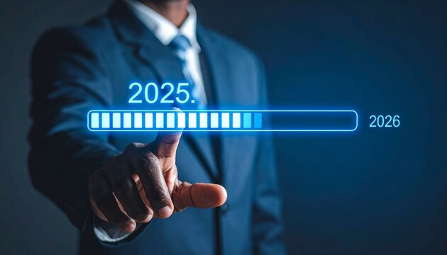 Progress bar slider year future technology innovation advancement transformation digital transition hand  - Powered by Adobe