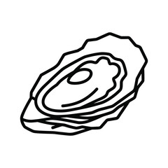 Black and white line art illustration of a single oyster in its shell