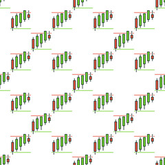 Stock Market Candlestick Chart vector Candle Graph in Range colored seamless pattern