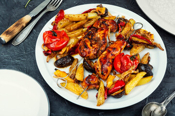 Homemade chicken skewers.