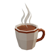 Low Poly Steaming Coffee Mug Isolated on White