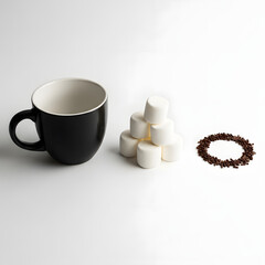 Minimalist Arrangement: Black Mug, Marshmallows, and Sprinkles