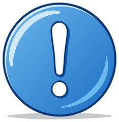 Blue glossy circular exclamation mark alert symbol cartoon illustration