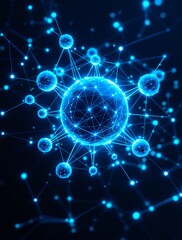 Futuristic technology and global network connection concept with glowing blue plexus structure for AI and big data science