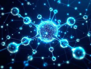 Network connection and data science technology with abstract molecular structure. Futuristic plexus of glowing particles