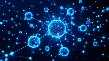 Network connection and futuristic technology. Abstract glowing blue plexus nodes visualizing big data in cyberspace